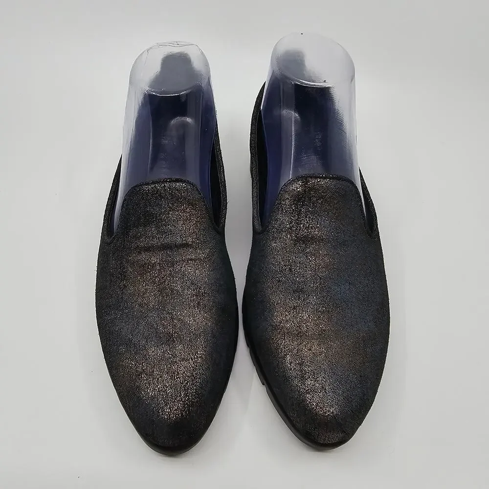 The Flexx Plush Loafers Slip On Flat Shoes Bronze/Black Metalic WMNS Size US 7.5